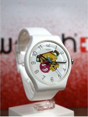 Swatch White Watch with Colorful Exposed Movement